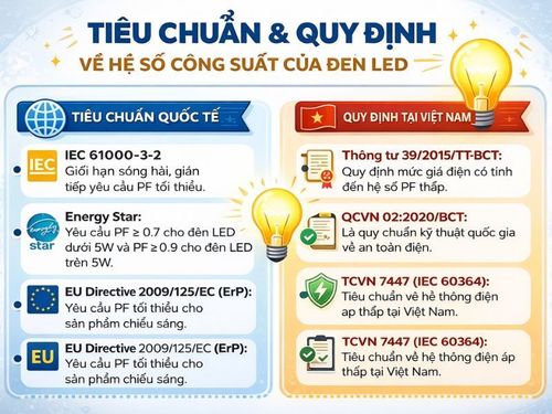 Tiêu chuẩn và quy định về hệ số công suất của đèn