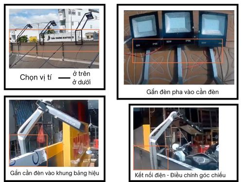 lắp đèn pha bảng hiệu ngoài trời